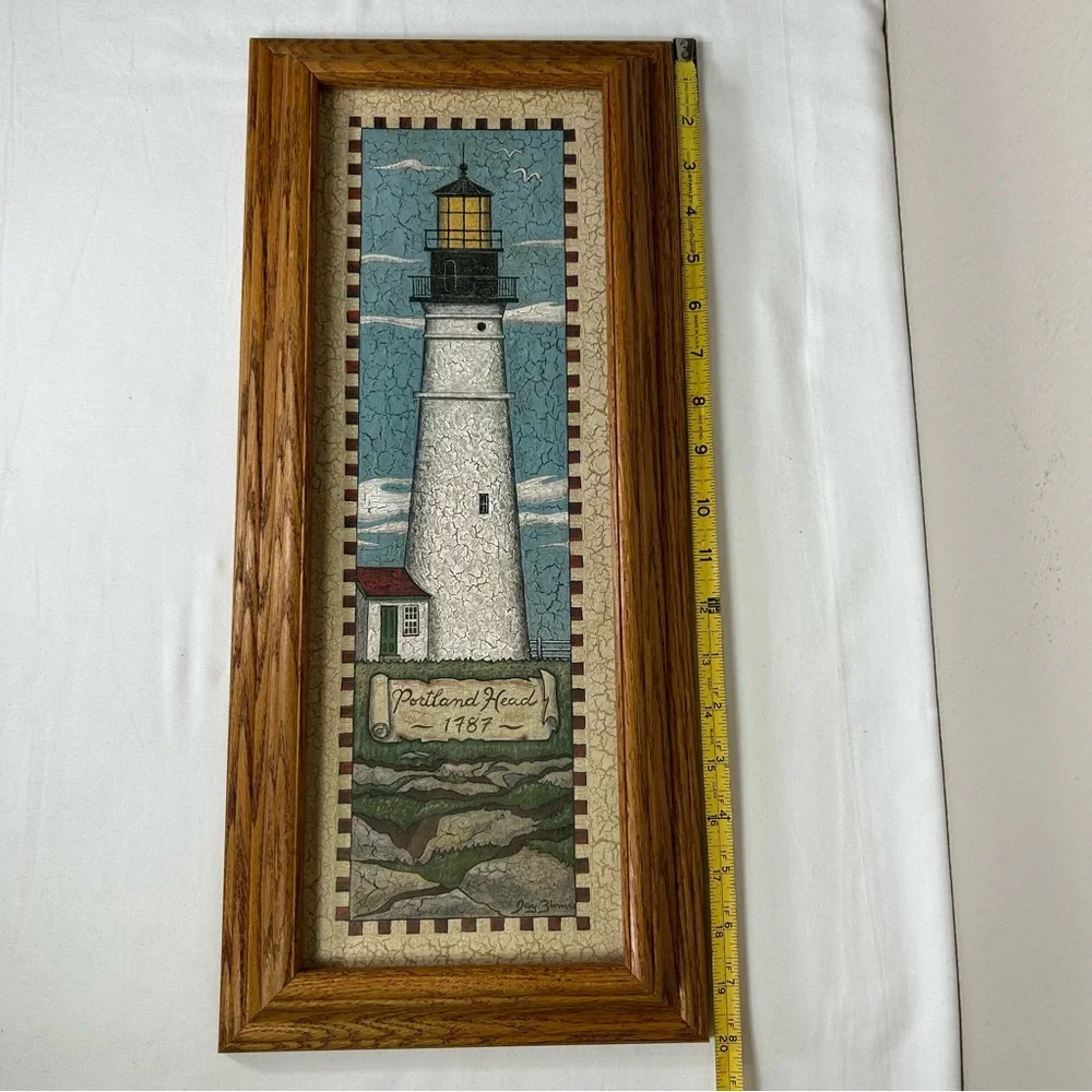 2 VTG Jay Zinn Crinkled Bodie Island -Portland Head Lighthouse Prints Wood Frame